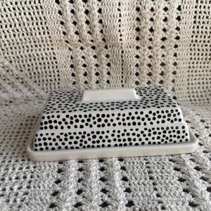 Thyme and Table butter dish black and white polka dot pattern